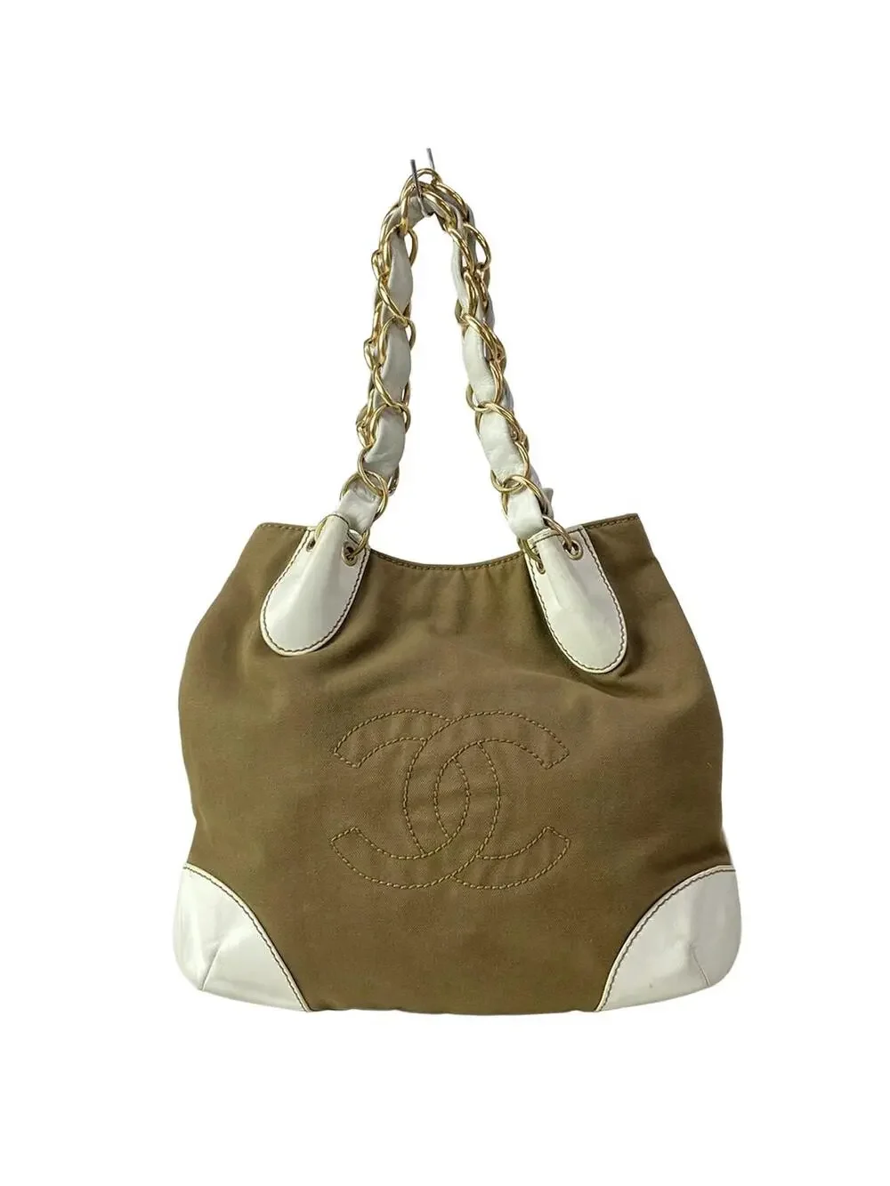 Chanel Khaki Cream Canvas Leather #304192C10B